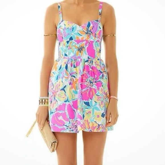 Lilly Pulitzer Dress Christine Besame Mucho‎ Women 2 smocked Poplin fit & flare - Picture 5 of 15